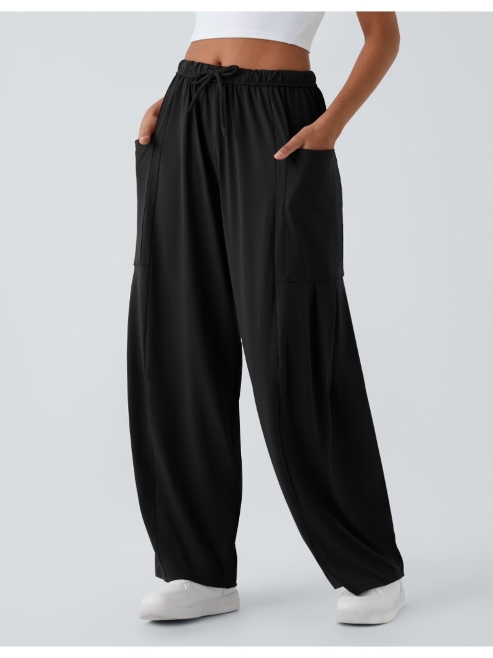 HALARA Black Relaxed Wide-Leg Drawstring Pants